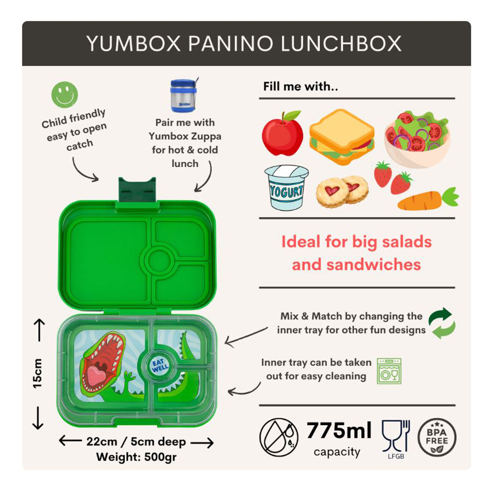 Yumbox Lunchbox with 4 Compartments, Panino, Dino - Jurassic Green