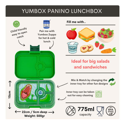 Yumbox Lunchbox with 4 Compartments, Panino, Dino - Jurassic Green