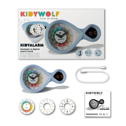 KidyAlarm Alarm Clock for Kids with Analog Face and Digital Display, Blue