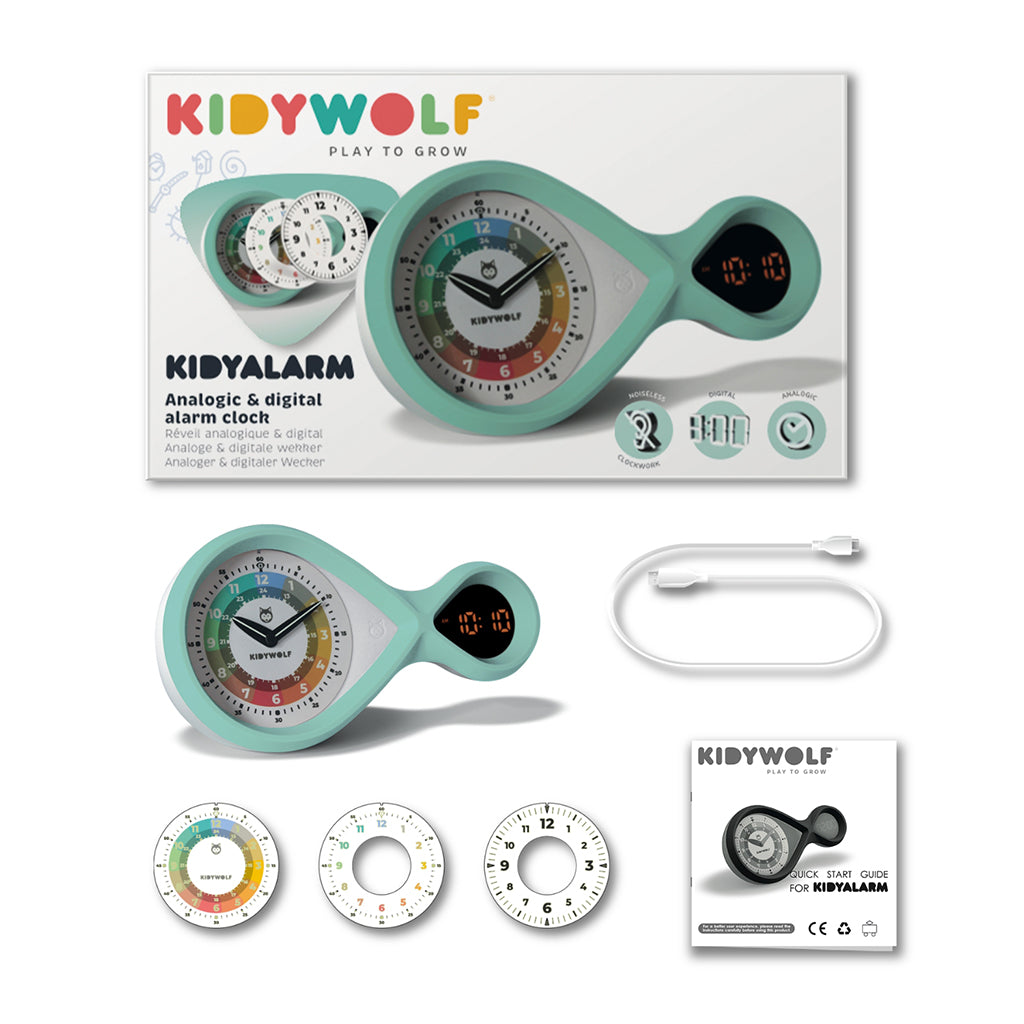 Kidyalarm Alarm Clock for Children with Analog Dial and Digital Display, Green