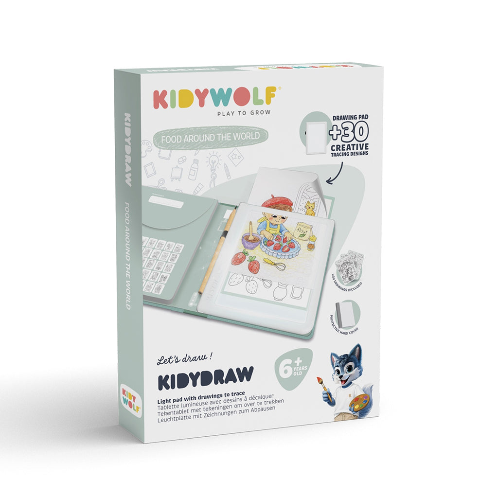 Kidywolf Kidydraw, drawing board with light and templates – Food