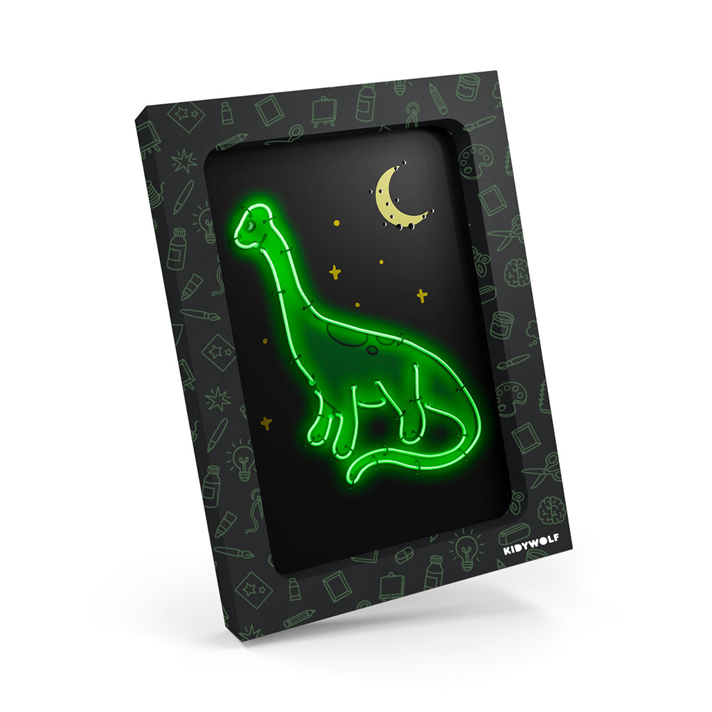 Kidyneon, DIY Glow-in-the-Dark Pictures with Green Neon Thread - Dinosaur