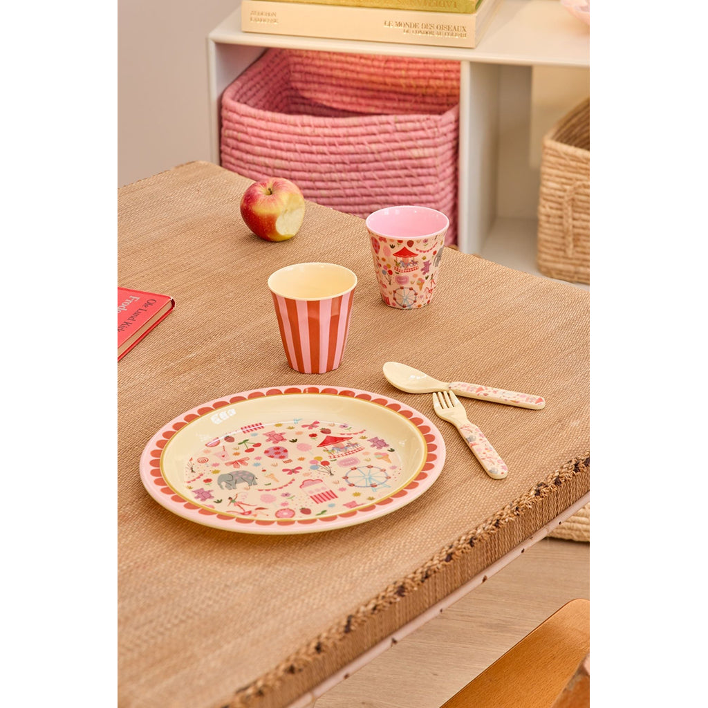 Rice Melamine Lunch Plate, Fun Fair Print - Pink