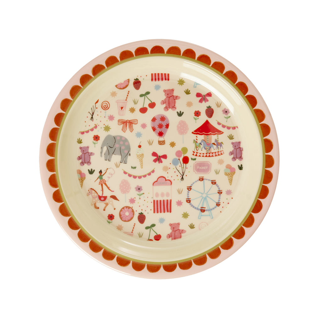 Rice Melamine Lunch Plate, Fun Fair Print - Pink