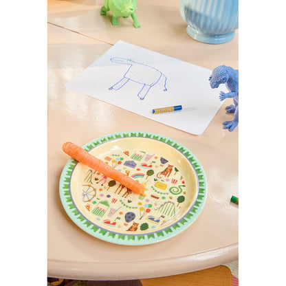 Rice Melamine Lunch Plate, Fun Fair Print - Mint