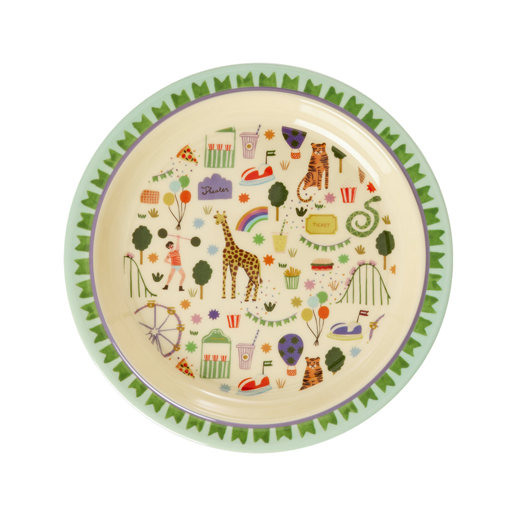 Rice Melamine Lunch Plate, Fun Fair Print - Mint