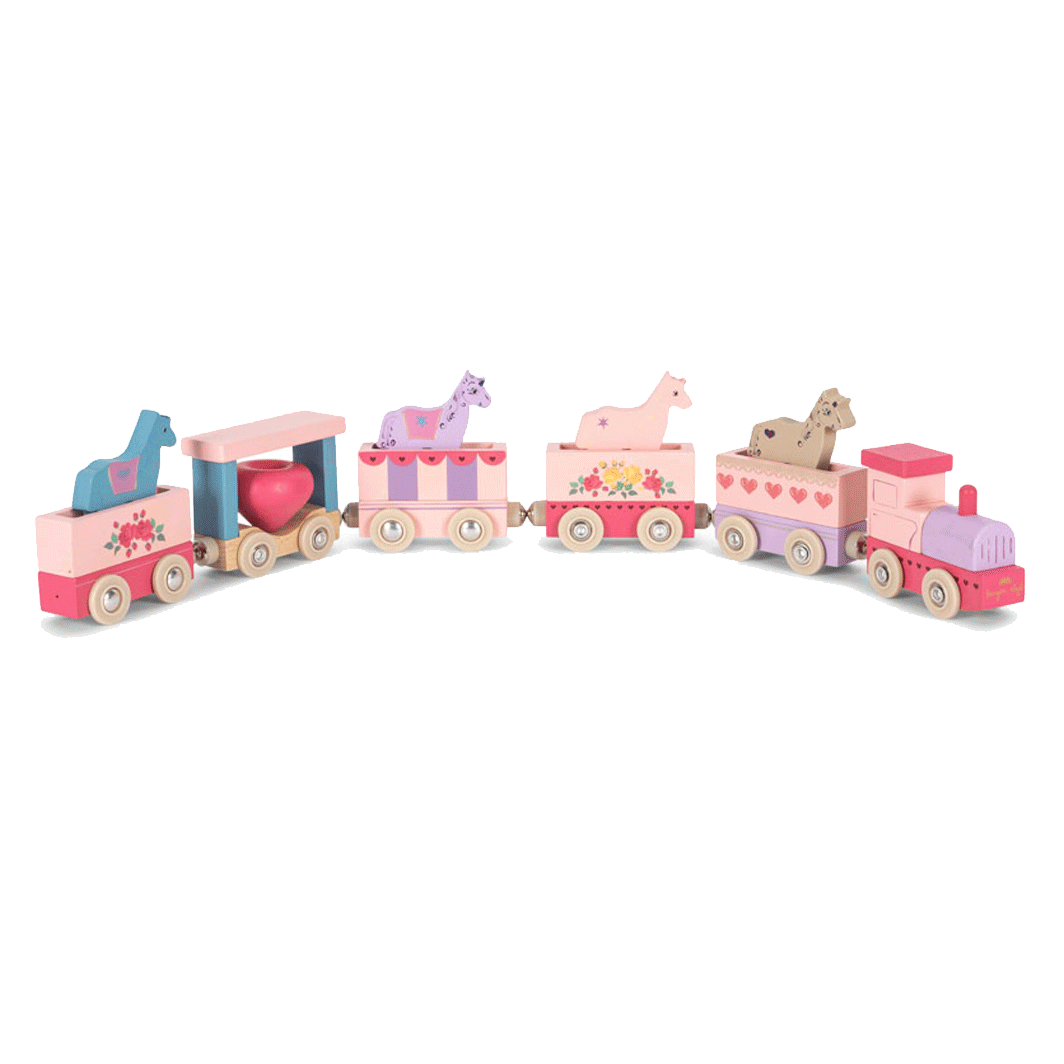Konges Sløjd Unicor legetøjstog i træ m. 6 vogne - Pink