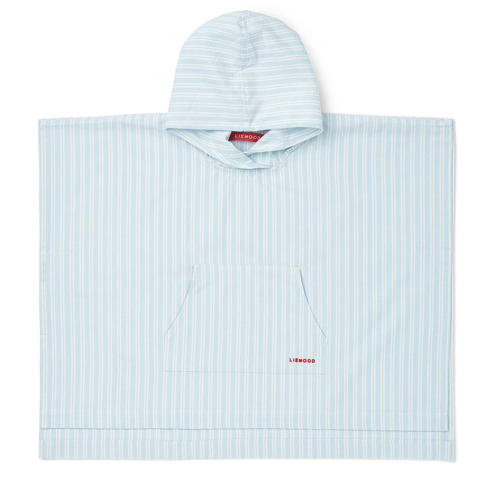 Liewood Kaiden Bath Poncho with Hood, Stripe Pure Sky / Creme de la Creme