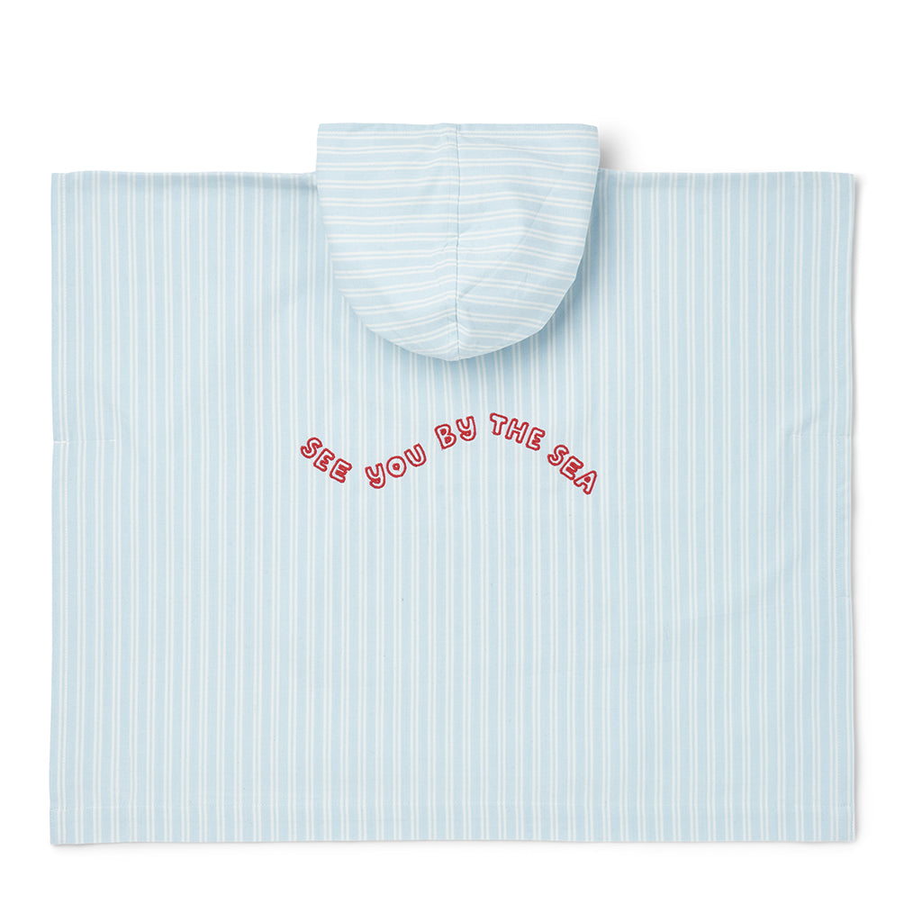 Liewood Kaiden Bath Poncho with Hood, Stripe Pure Sky / Creme de la Creme