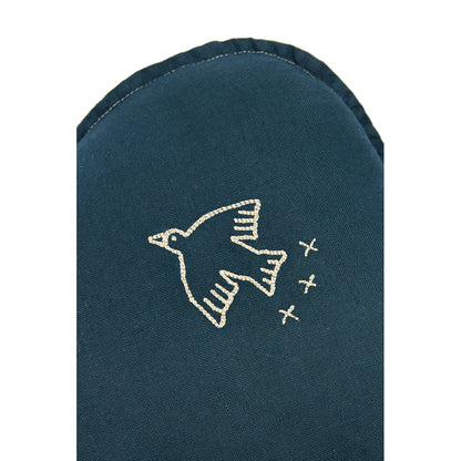 Nobodinoz Sky Cushion, Washed French Linen, Bird Embroidery - Deep Blue