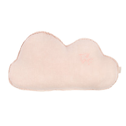 Nobodinoz Sky Pillow, Washed French Linen, Bird Embroidery - Mauve Pink