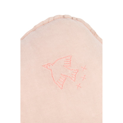 Nobodinoz Sky Pillow, Washed French Linen, Bird Embroidery - Mauve Pink