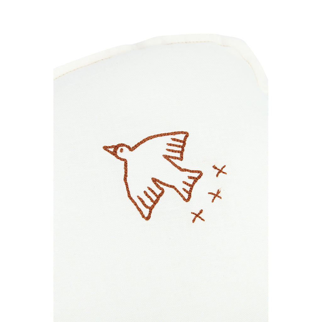 Nobodinoz Sky Pillow, Washed French Linen with Embroidered Birds – Off White