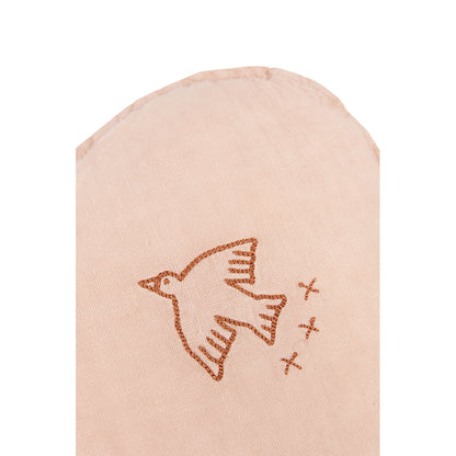 Nobodinoz Cloud Pillow with Embroidery, Washed French Linen - Powder Pink
