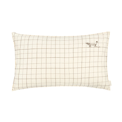 Nobodinoz Embroidered Pillow, 50 x 30 cm, Washed French Linen - Natural Grid