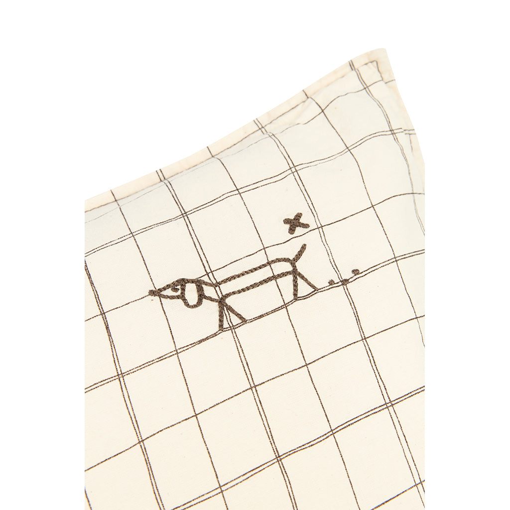 Nobodinoz Embroidered Pillow, 50 x 30 cm, Washed French Linen - Natural Grid