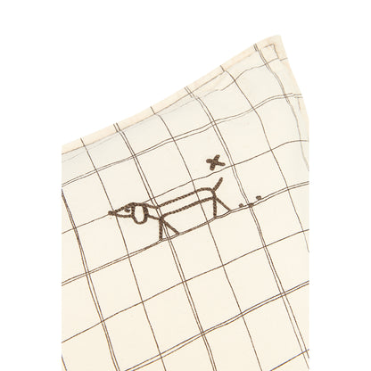 Nobodinoz Embroidered Pillow, 50 x 30 cm, Washed French Linen - Natural Grid