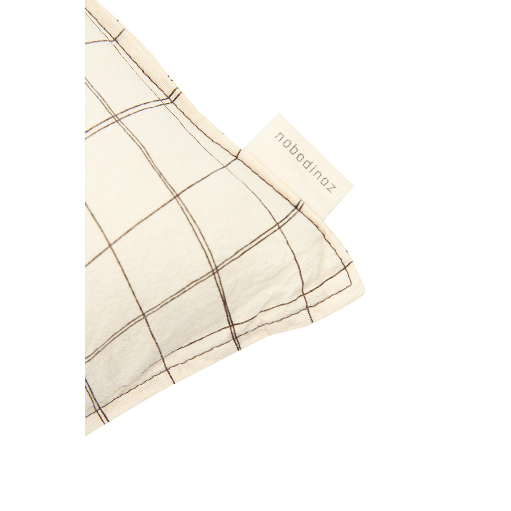 Nobodinoz Embroidered Pillow, 50 x 30 cm, Washed French Linen - Natural Grid