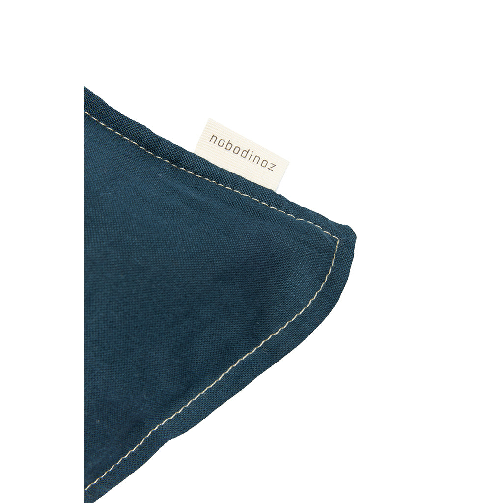 Nobodinoz Embroidered Cushion, 45 x 45 cm, Washed French Linen – Deep Blue