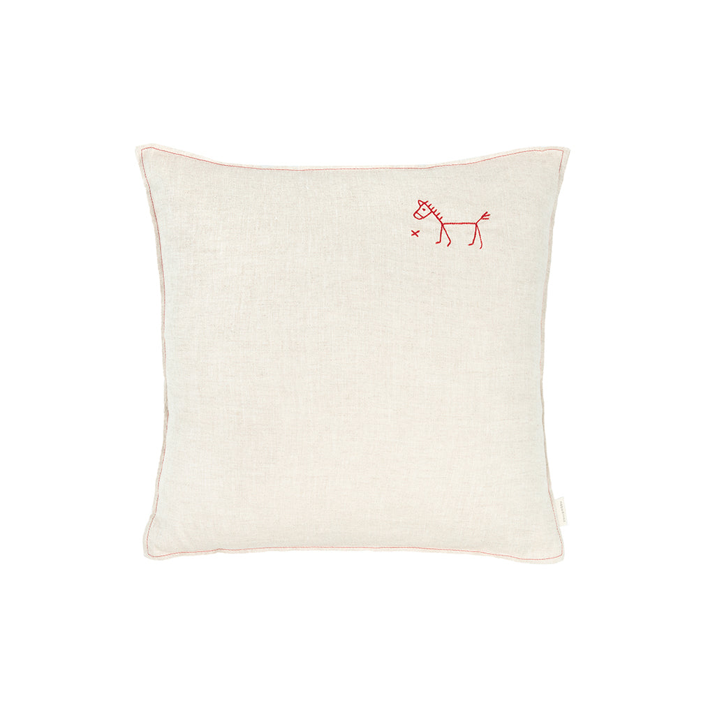 Nobodinoz Embroidered Cushion, 45 x 45 cm, Washed French Linen - Greige