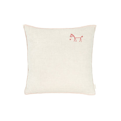 Nobodinoz Embroidered Cushion, 45 x 45 cm, Washed French Linen - Greige