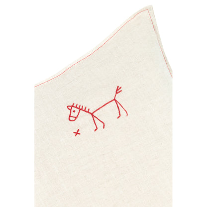 Nobodinoz Embroidered Cushion, 45 x 45 cm, Washed French Linen - Greige