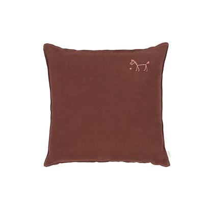 Nobodinoz Embroidered Pillow, 45 x 45 cm, Washed French Linen – Prune