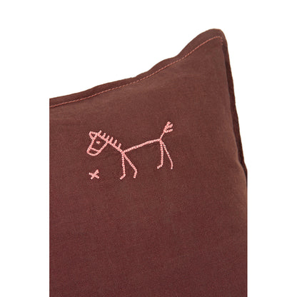 Nobodinoz Embroidered Pillow, 45 x 45 cm, Washed French Linen – Prune