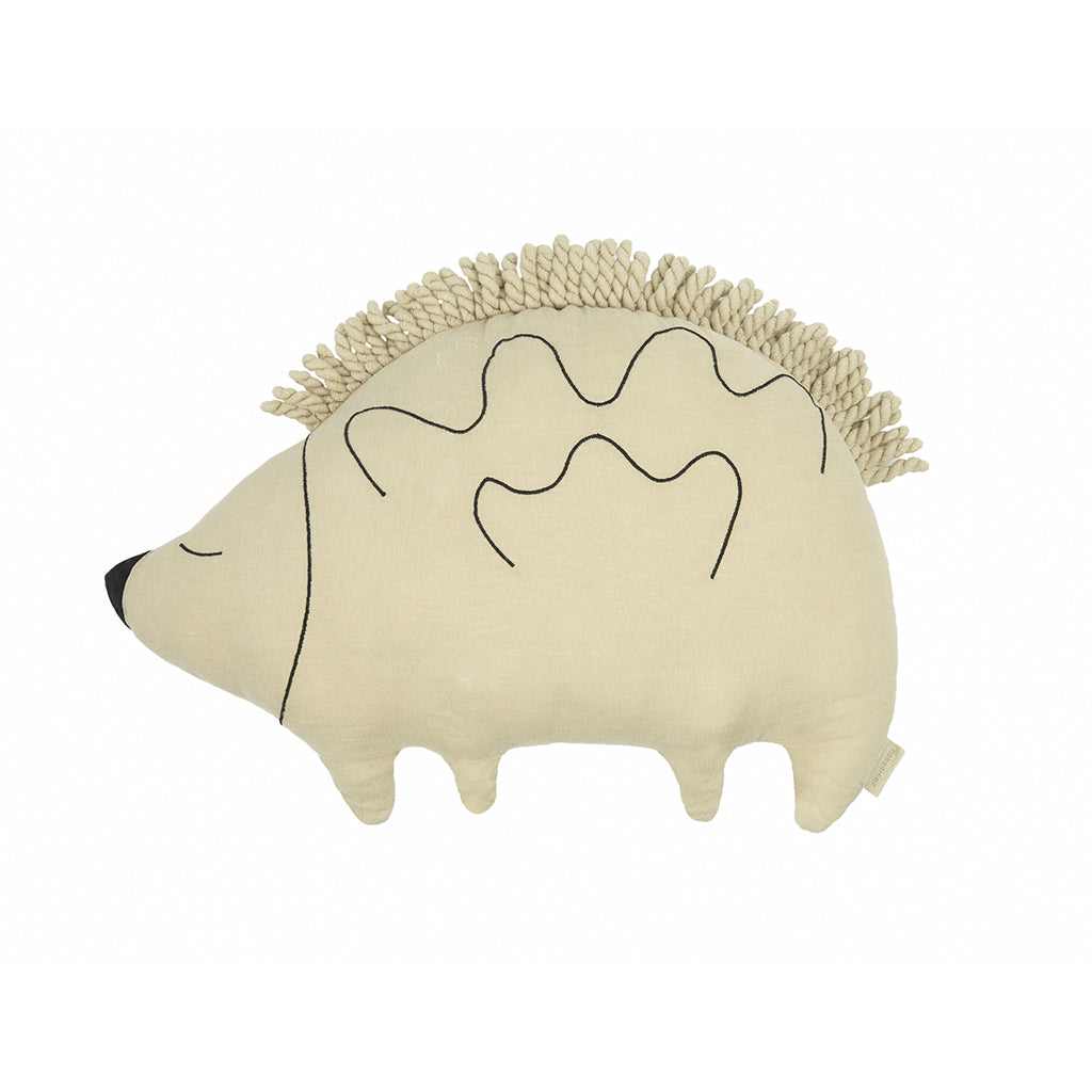 Nobodinoz Enzo Hedgehog Pillow, Washed Linen, Green Tea