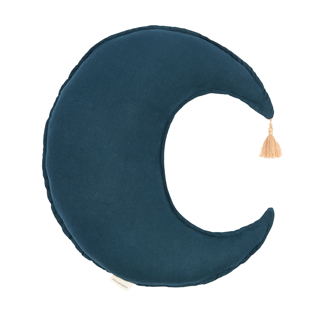 Nobodinoz Moon Cushion, Washed French Linen - Deep Blue