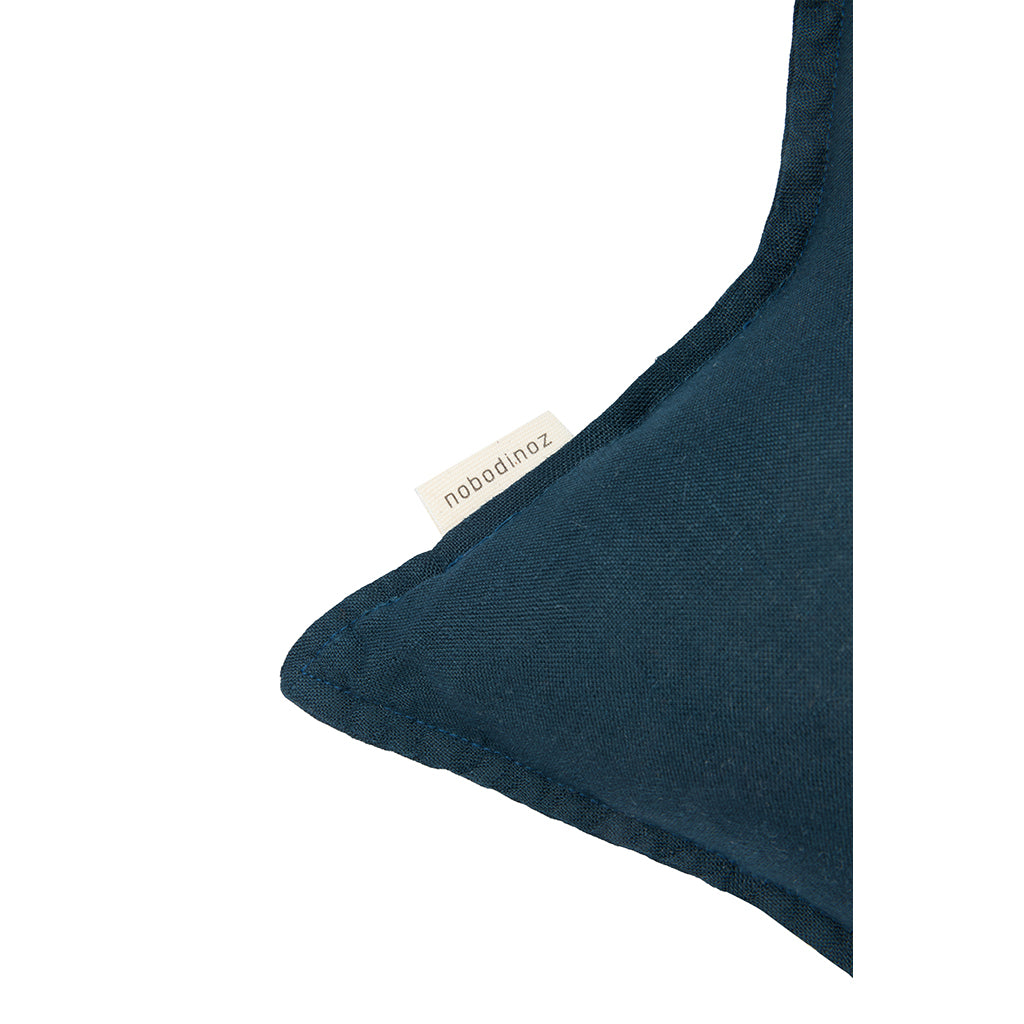 Nobodinoz Star Pillow, Washed French Linen - Deep Blue