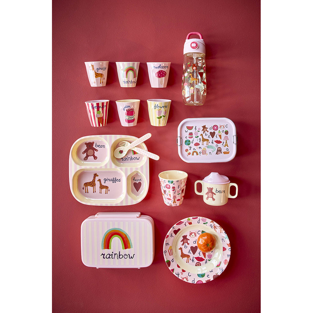 Rice madkasse m. 6 rum, Pink ABC - Rainbow print