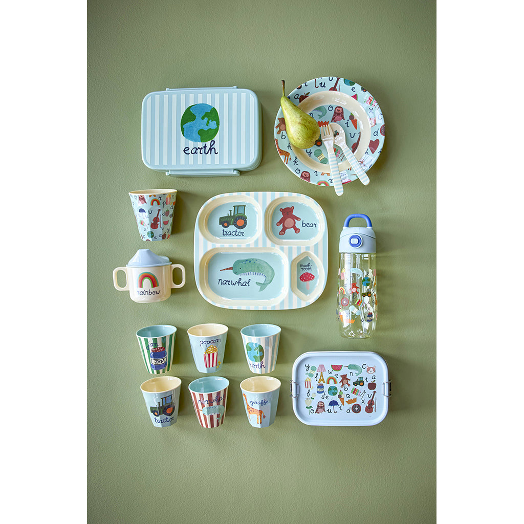 Rice Plastik drikkedunk, Blue ABC print