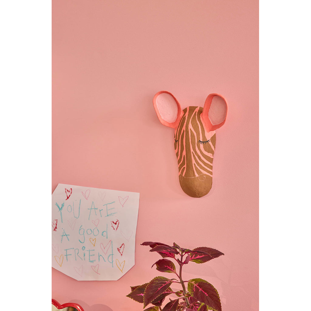 Rice Papier-Mâché Wall Trophy, Zebra - Pink