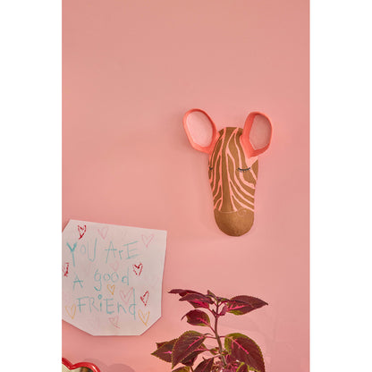 Rice Papier-Mâché Wall Trophy, Zebra - Pink