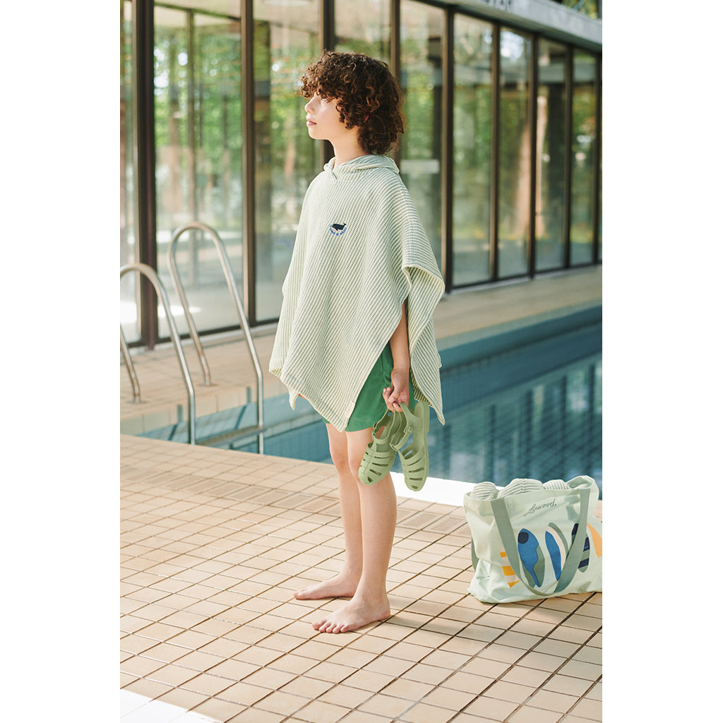 Liewood Paco Bath Poncho, Stripe Peppermint/Cream - Size 3-8 Years