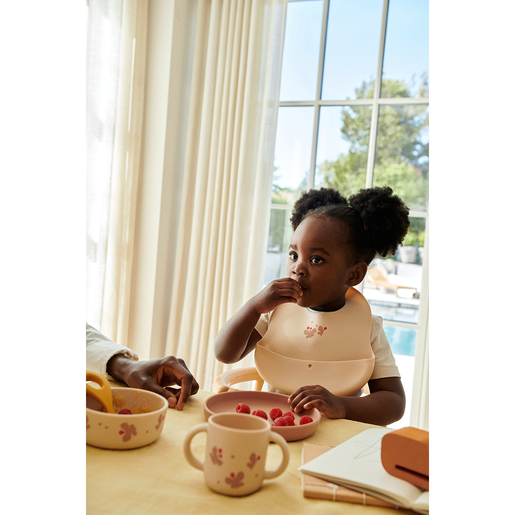 Liewood 2-Pack Silicone Bibs with Pocket, Mini Butterfly/Apple Blossom