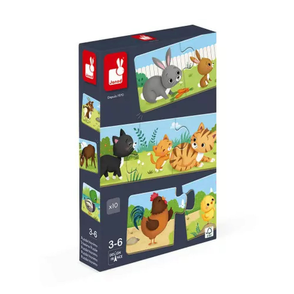 Janod Puzzle, Trionimo – Set of 10 Puzzles, Each with 3 Pieces