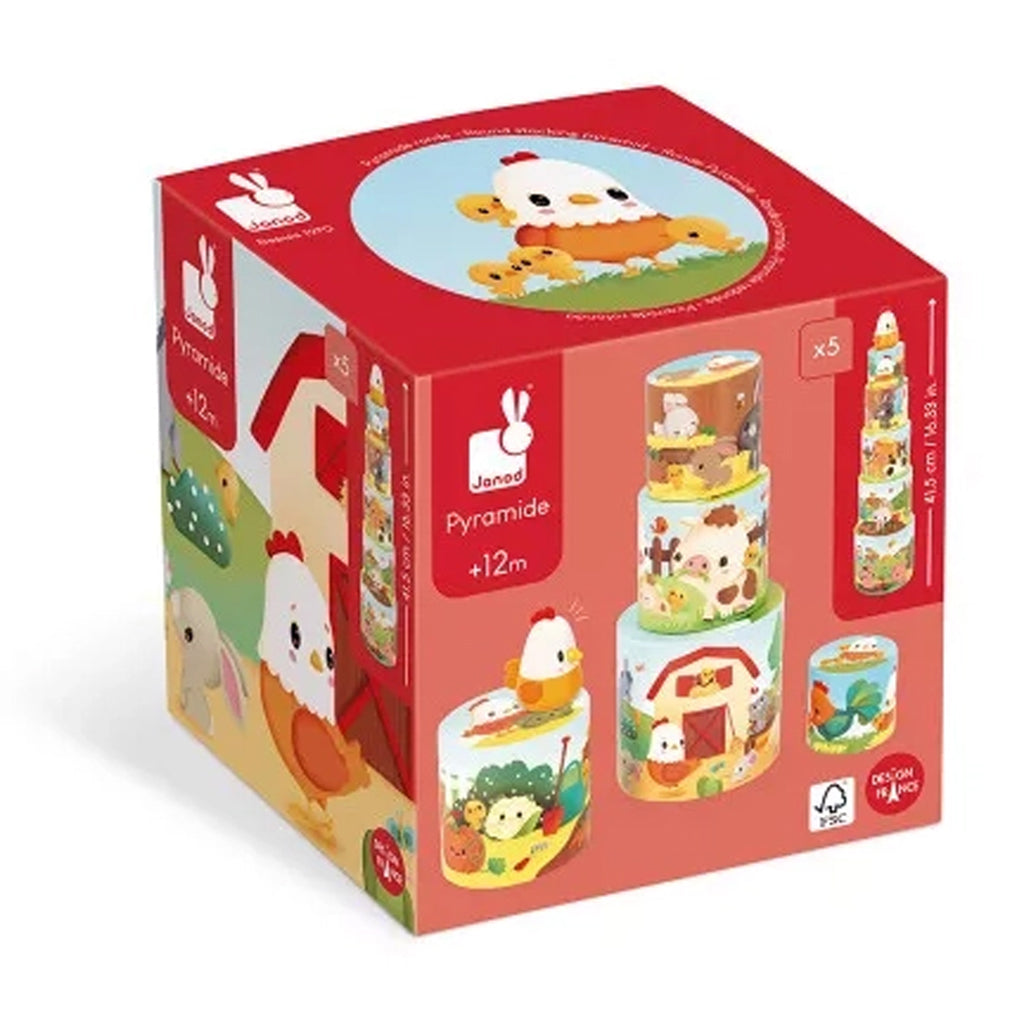 Janod Stacking Blocks, My First Pyramid - Farmyard Motifs