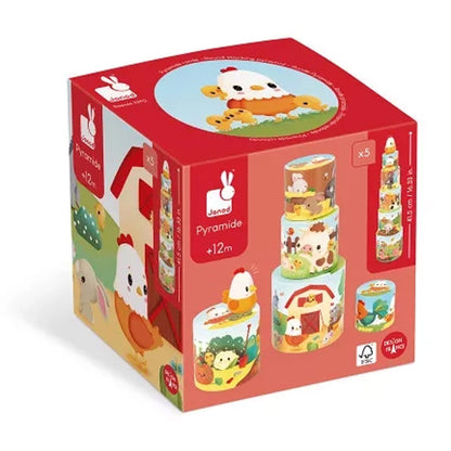 Janod Stacking Blocks, My First Pyramid - Farmyard Motifs