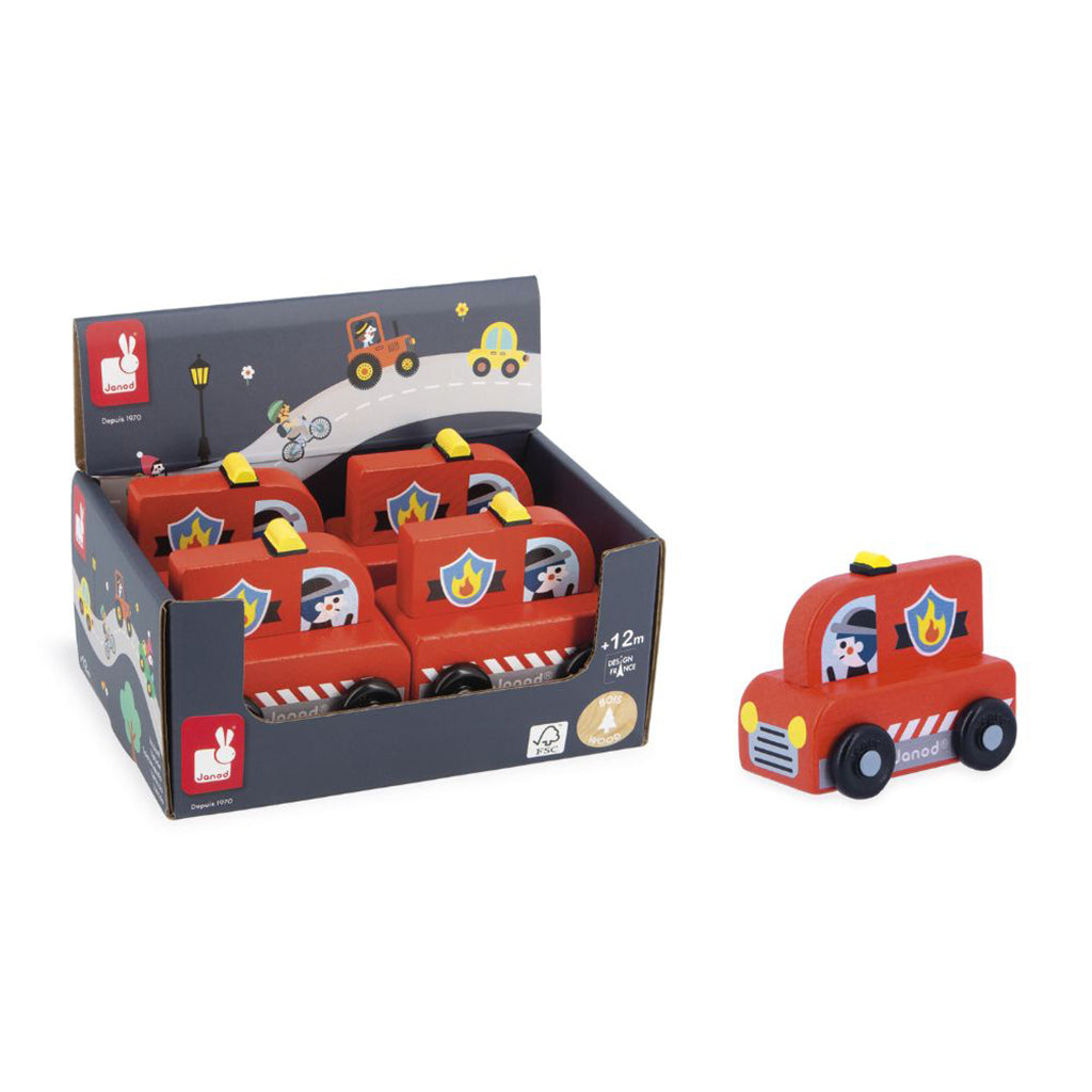 Janod Wooden Toy Vehicle, Fire Truck