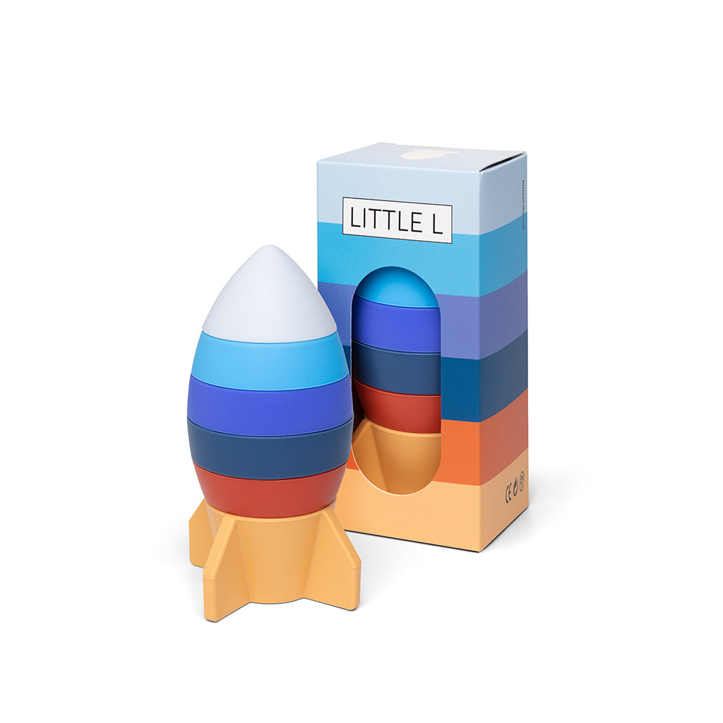 Little L, Baby Toy, Stacking Rocket - Blue and Orange Shades
