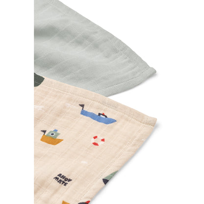 Liewood Muslin Cloths, Lewis Muslin 2-Pack - Sailing/Dove Blue Mix