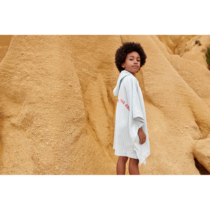 Liewood Kaiden Bath Poncho with Hood, Stripe Pure Sky / Creme de la Creme