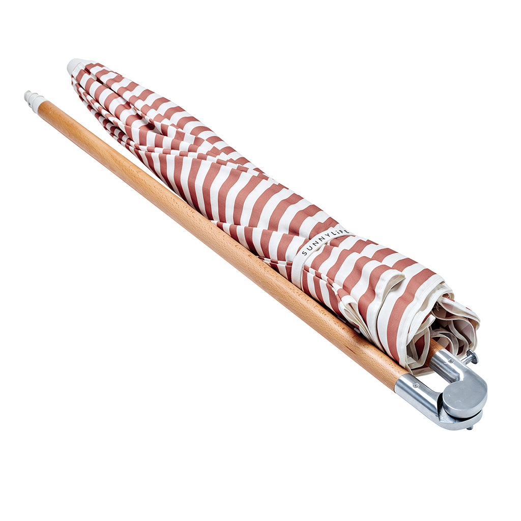 Sunnylife Luxe Beach Umbrella, UP50+ Factor - Tierra Clay Stripe
