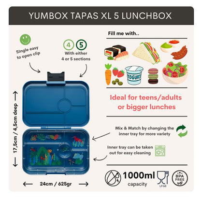 Yumbox XL Lunchbox with 5 Compartments, Tapas - Jungle/ Blue