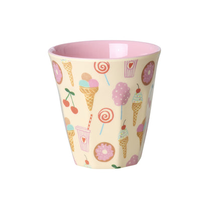 Rice Melamine Cups, Fun Fair Print, Set of 6, Small - Pink