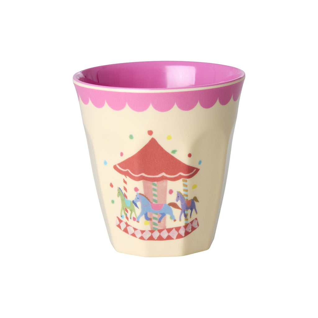 Rice Melamine Cups, Fun Fair Print, Set of 6, Small - Pink