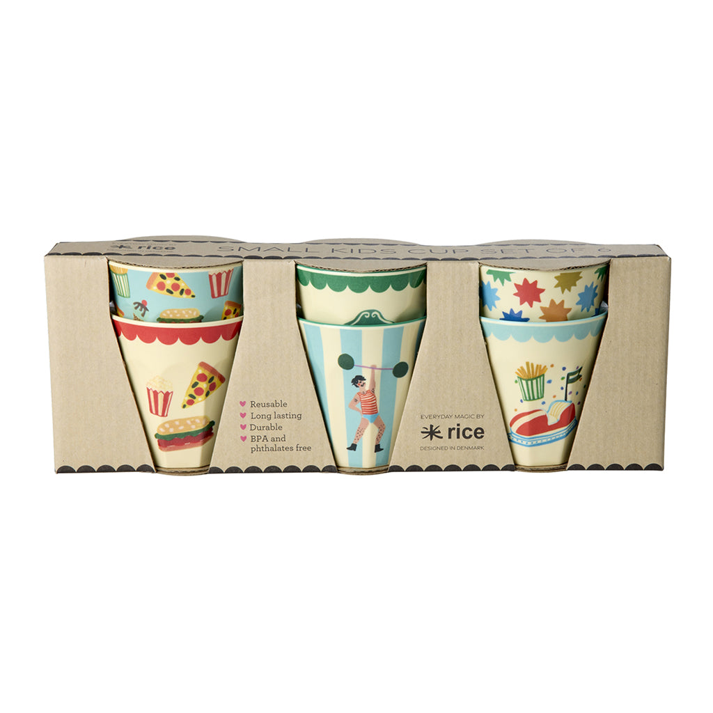 Rice Melamine Cups, Fun Fair Print, 6-Pack, Small - Mint