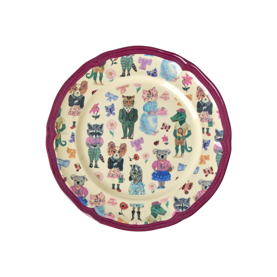 Rice melamin vintage sidetallerken bordeaux Nathalie Lété print
